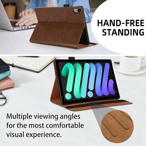 iPad Mini 6 Case 2021, iPad Mini 6th Generation Case 8.3 inch, Business PU Leather Multi-Angle Stand Flip Case with Pencil Holder Card Slot Ipad 6 Mini Case-Brown in Saudi Arabia