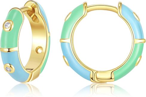 KissYan Gold Huggie Enamel Earrings for Women, 14K Gold Plated Cute Colorful Small Hoop CZ Lightweight Hypoallergenic Cuff Earrings Fashion Jewelry Gifts in Saudi Arabia