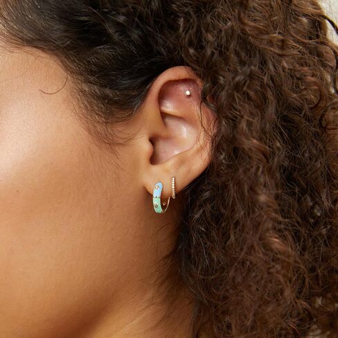 KissYan Gold Huggie Enamel Earrings for Women, 14K Gold Plated Cute Colorful Small Hoop CZ Lightweight Hypoallergenic Cuff Earrings Fashion Jewelry Gifts in Saudi Arabia