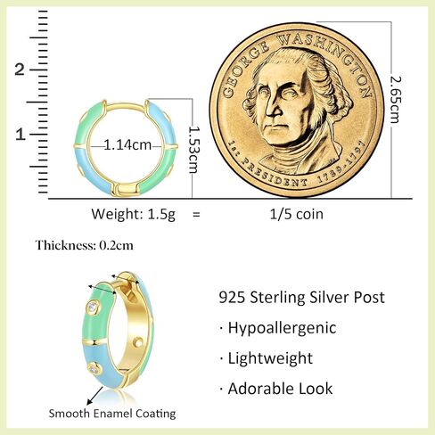 KissYan Gold Huggie Enamel Earrings for Women, 14K Gold Plated Cute Colorful Small Hoop CZ Lightweight Hypoallergenic Cuff Earrings Fashion Jewelry Gifts in Saudi Arabia