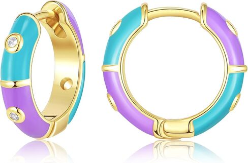 KissYan Gold Huggie Enamel Earrings for Women, 14K Gold Plated Cute Colorful Small Hoop CZ Lightweight Hypoallergenic Cuff Earrings Fashion Jewelry Gifts in Saudi Arabia