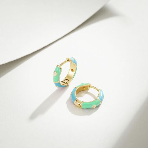 KissYan Gold Huggie Enamel Earrings for Women, 14K Gold Plated Cute Colorful Small Hoop CZ Lightweight Hypoallergenic Cuff Earrings Fashion Jewelry Gifts in Saudi Arabia