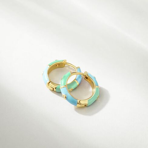 KissYan Gold Huggie Enamel Earrings for Women, 14K Gold Plated Cute Colorful Small Hoop CZ Lightweight Hypoallergenic Cuff Earrings Fashion Jewelry Gifts in Saudi Arabia