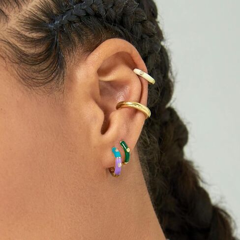 KissYan Gold Huggie Enamel Earrings for Women, 14K Gold Plated Cute Colorful Small Hoop CZ Lightweight Hypoallergenic Cuff Earrings Fashion Jewelry Gifts in Saudi Arabia