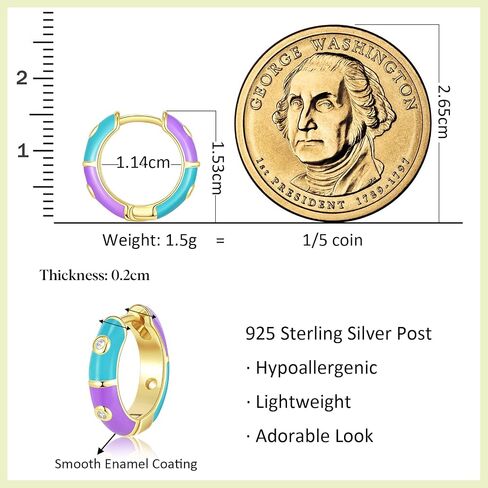 KissYan Gold Huggie Enamel Earrings for Women, 14K Gold Plated Cute Colorful Small Hoop CZ Lightweight Hypoallergenic Cuff Earrings Fashion Jewelry Gifts in Saudi Arabia
