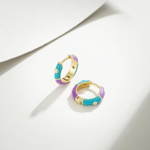 KissYan Gold Huggie Enamel Earrings for Women, 14K Gold Plated Cute Colorful Small Hoop CZ Lightweight Hypoallergenic Cuff Earrings Fashion Jewelry Gifts in Saudi Arabia