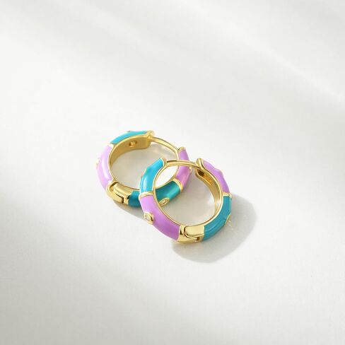 KissYan Gold Huggie Enamel Earrings for Women, 14K Gold Plated Cute Colorful Small Hoop CZ Lightweight Hypoallergenic Cuff Earrings Fashion Jewelry Gifts in Saudi Arabia