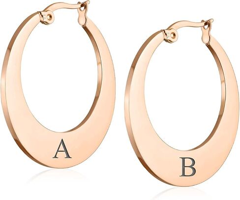 Personalize Geometric Fashion Big Flat Oval Hoop Earrings For Women Teen Black IP Or Rose Gold Plated Stainless Steel 1.25 Inch Diameter in Saudi Arabia