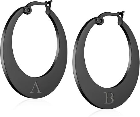 Personalize Geometric Fashion Big Flat Oval Hoop Earrings For Women Teen Black IP Or Rose Gold Plated Stainless Steel 1.25 Inch Diameter in Saudi Arabia