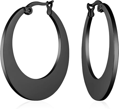Personalize Geometric Fashion Big Flat Oval Hoop Earrings For Women Teen Black IP Or Rose Gold Plated Stainless Steel 1.25 Inch Diameter in Saudi Arabia