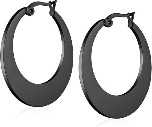 Personalize Geometric Fashion Big Flat Oval Hoop Earrings For Women Teen Black IP Or Rose Gold Plated Stainless Steel 1.25 Inch Diameter in Saudi Arabia