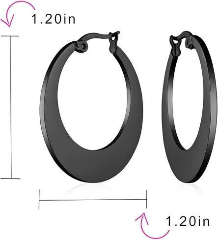 Personalize Geometric Fashion Big Flat Oval Hoop Earrings For Women Teen Black IP Or Rose Gold Plated Stainless Steel 1.25 Inch Diameter in Saudi Arabia