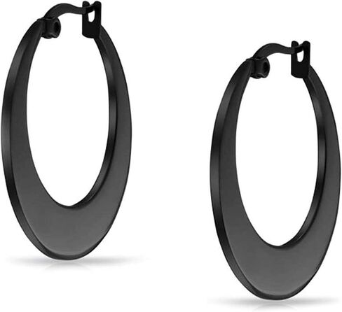 Personalize Geometric Fashion Big Flat Oval Hoop Earrings For Women Teen Black IP Or Rose Gold Plated Stainless Steel 1.25 Inch Diameter in Saudi Arabia