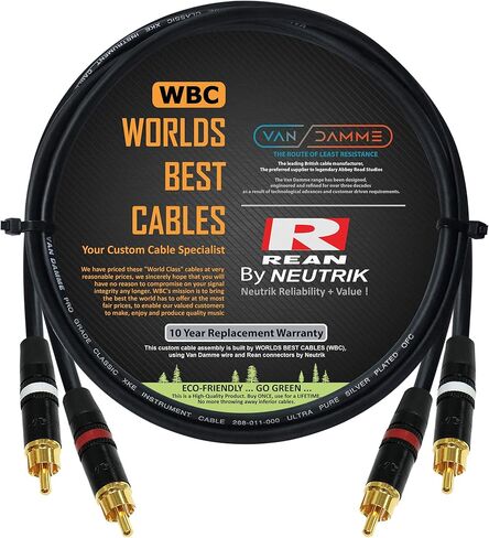 WORLDS BEST CABLES 4 Foot - RCA Cable Pair Custom Made Made Using Van Damme Pro Grade Classic XKE Instrument (Jet Black) Wire & Neutrik-Rean NYS Gold RCA Connectors in Saudi Arabia