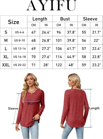AYIFU Womens Long Sleeve Shirts Crewneck Casual Loose Fit Tunic Tops in Kuwait