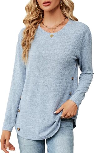 AYIFU Womens Long Sleeve Shirts Crewneck Casual Loose Fit Tunic Tops in Kuwait