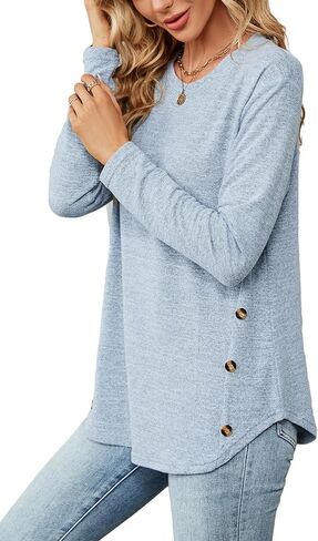 AYIFU Womens Long Sleeve Shirts Crewneck Casual Loose Fit Tunic Tops in Kuwait