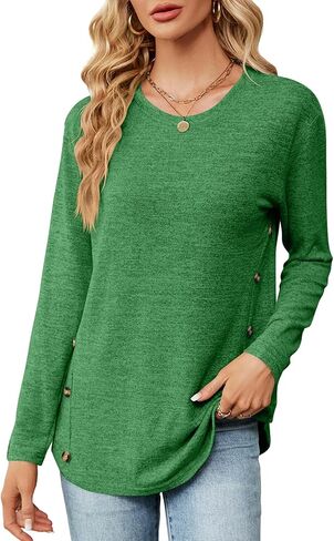 AYIFU Womens Long Sleeve Shirts Crewneck Casual Loose Fit Tunic Tops in Kuwait