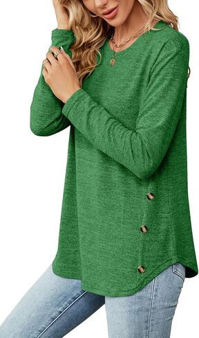 AYIFU Womens Long Sleeve Shirts Crewneck Casual Loose Fit Tunic Tops in Kuwait