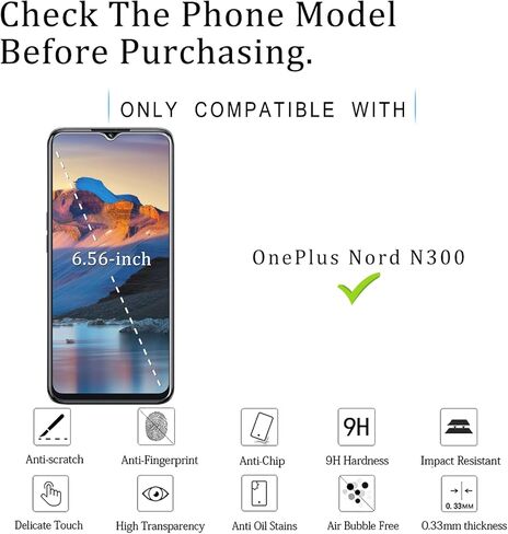 KATIN [2-Pack Screen Protector For OnePlus Nord N300 5G Tempered Glass, Anti Scratch, 9H Hardness, Case Friendly in Kuwait