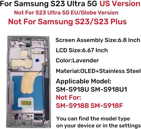 OLED for Samsung Galaxy S23 Ultra 5G LCD Screen Replacement for Samsung S23 Ultra Touch Digitizer Display Screen Assembly with Frame Toolkits S918U S918A US Version(Black) in Saudi Arabia