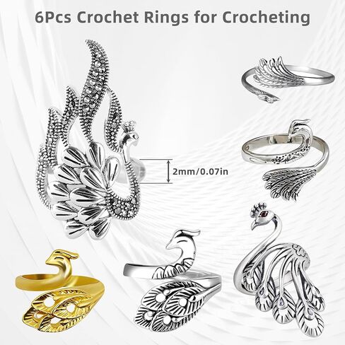 6 قطع من حلقات الكروشيه للكروشيه، حلقة حلقة كروشيه قابلة للتعديل، لوازم الحياكة والكروشيه للنساء هدايا الجدة الأم (الطاووس) in Kuwait