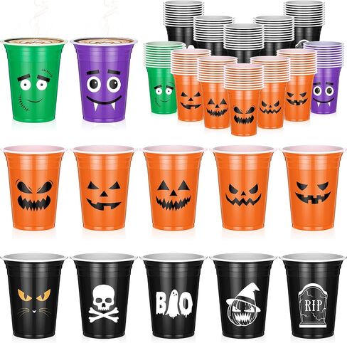 120 Pcs 12 oz Halloween Plastic Party Clear Cups Disposable Clear Cups for Halloween Party Favors Supplies Coffee (Vibrant) in Saudi Arabia