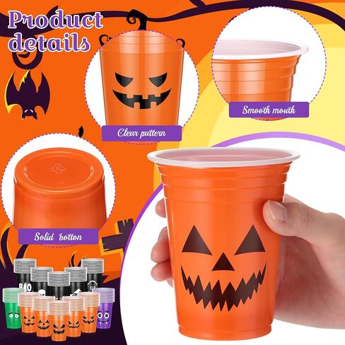120 Pcs 12 oz Halloween Plastic Party Clear Cups Disposable Clear Cups for Halloween Party Favors Supplies Coffee (Vibrant) in Saudi Arabia