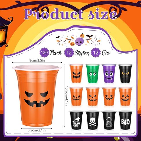 120 Pcs 12 oz Halloween Plastic Party Clear Cups Disposable Clear Cups for Halloween Party Favors Supplies Coffee (Vibrant) in Saudi Arabia