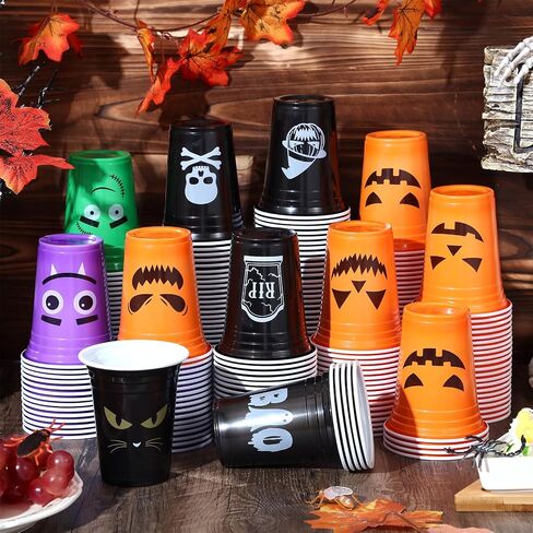 120 Pcs 12 oz Halloween Plastic Party Clear Cups Disposable Clear Cups for Halloween Party Favors Supplies Coffee (Vibrant) in Saudi Arabia