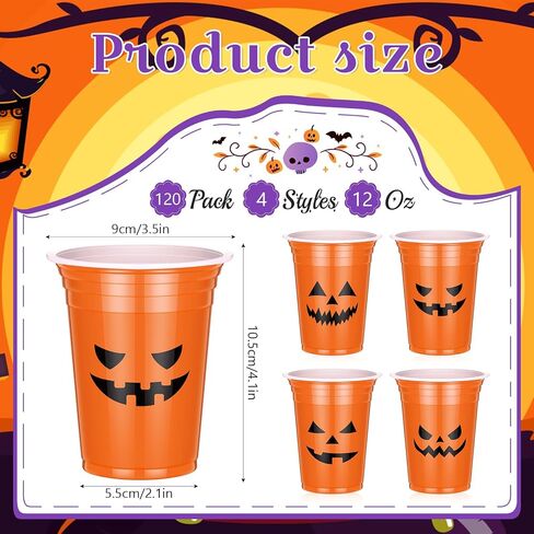 120 Pcs 12 oz Halloween Plastic Party Clear Cups Disposable Clear Cups for Halloween Party Favors Supplies Coffee (Vibrant) in Saudi Arabia