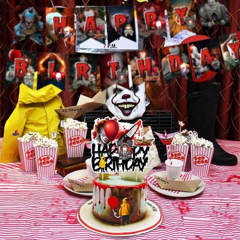 ديكورات حفلات الرعب الكلاسيكية، لوازم حفلات أعياد الميلاد لأفلام الهالوين تتضمن لافتة - أعلى الكعكة - 12 قطعة علوية للكب كيك - 18 بالونة in Kuwait