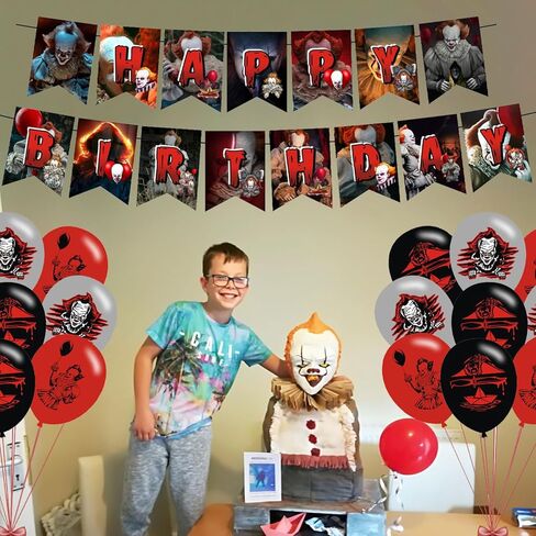 ديكورات حفلات الرعب الكلاسيكية، لوازم حفلات أعياد الميلاد لأفلام الهالوين تتضمن لافتة - أعلى الكعكة - 12 قطعة علوية للكب كيك - 18 بالونة in Kuwait