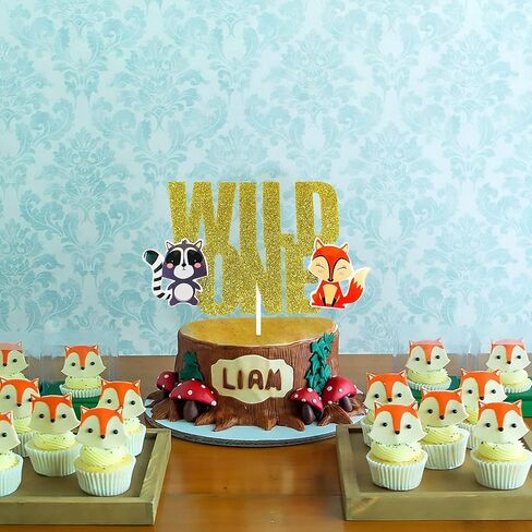 طبقة علوية للكيك من LaVenty Glitter Woodland Animals Wild One Cake Topper Fox First عيد ميلاد كعكة توبر Woodland Wild One عيد ميلاد ديكورات Woodland One Cake Top in Saudi Arabia