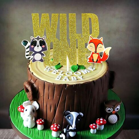 طبقة علوية للكيك من LaVenty Glitter Woodland Animals Wild One Cake Topper Fox First عيد ميلاد كعكة توبر Woodland Wild One عيد ميلاد ديكورات Woodland One Cake Top in Saudi Arabia