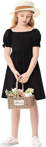 Girls Floral Print Bubble Sleeve Dress with Ruffle Hem, A-line Casual Party Dress for Toddler Little Girls 3-12 Years in Saudi Arabia