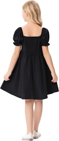 Girls Floral Print Bubble Sleeve Dress with Ruffle Hem, A-line Casual Party Dress for Toddler Little Girls 3-12 Years in Saudi Arabia