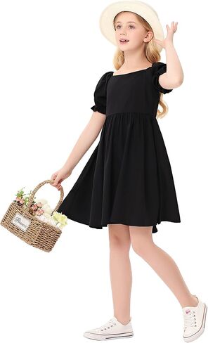 Girls Floral Print Bubble Sleeve Dress with Ruffle Hem, A-line Casual Party Dress for Toddler Little Girls 3-12 Years in Saudi Arabia