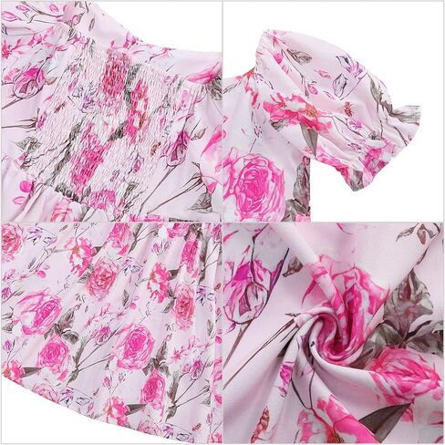 Girls Floral Print Bubble Sleeve Dress with Ruffle Hem, A-line Casual Party Dress for Toddler Little Girls 3-12 Years in Saudi Arabia