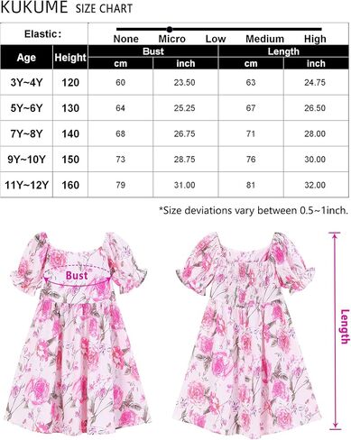 Girls Floral Print Bubble Sleeve Dress with Ruffle Hem, A-line Casual Party Dress for Toddler Little Girls 3-12 Years in Saudi Arabia