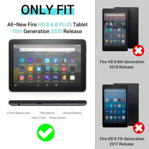 حافظة PEPKOO للأطفال لجهاز Fire HD 8 & HD 8 Plus Tablet، غطاء مرن خفيف الوزن مقاوم للصدمات مع مسند بمقبض قابل للطي لجهاز Amazon Kindle Fire Tablet الجيل العاشر 2020، وردي أرجواني in Kuwait