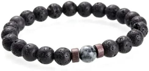 Mens Lava Rock Bracelet - 18cm Adjustable Rope 6mm Volcanic Stone Bracelet - Stress Relief Bracelets Mens Jewelry Gifts for Dad Grandpa Boyfriend Husband Son Brother in Saudi Arabia