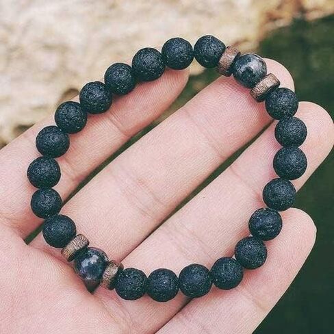 Mens Lava Rock Bracelet - 18cm Adjustable Rope 6mm Volcanic Stone Bracelet - Stress Relief Bracelets Mens Jewelry Gifts for Dad Grandpa Boyfriend Husband Son Brother in Saudi Arabia