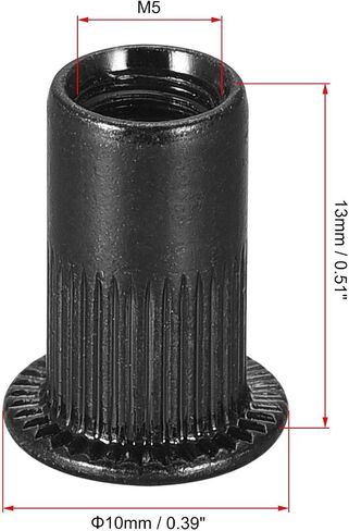 uxcell M5 Rivet Nuts Carbon Steel Zinc-Plated Knurled Flat Head Threaded Insert Nut Black 50Pcs in Saudi Arabia