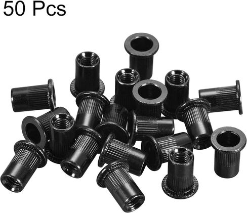 uxcell M5 Rivet Nuts Carbon Steel Zinc-Plated Knurled Flat Head Threaded Insert Nut Black 50Pcs in Saudi Arabia