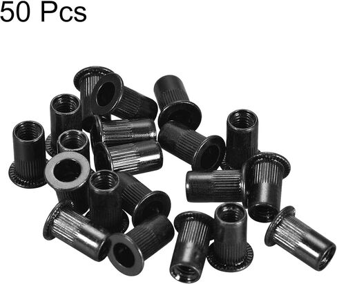 uxcell M5 Rivet Nuts Carbon Steel Zinc-Plated Knurled Flat Head Threaded Insert Nut Black 50Pcs in Saudi Arabia