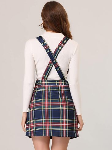 Allegra K Women's Christmas Plaid Overall Dress V Neck Mini Pinafore Suspender Skirt in Saudi Arabia