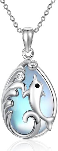 Ocean Jewelry 925 Sterling Silver Cute Turtle/Starfish/Dolphin/Shark/Whale Necklace with Moonstone Ocean Gifts for Women Girls Wife Her in Kuwait