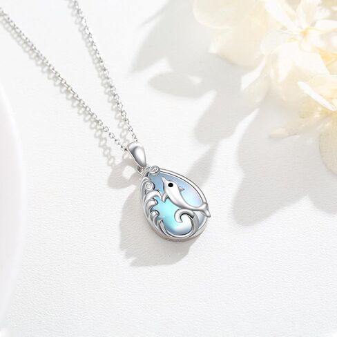 Ocean Jewelry 925 Sterling Silver Cute Turtle/Starfish/Dolphin/Shark/Whale Necklace with Moonstone Ocean Gifts for Women Girls Wife Her in Kuwait