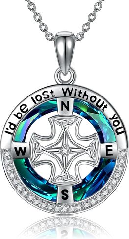 MONGAS Ocean Necklace Compass/Mermaid/Dolphin/Anchor/Crab/Palm Tree/Mermaid Tail Necklace Sterling Silver Crystal Pendant Necklace Beach Nautical Jewelry Gifts for Women Girls in Saudi Arabia